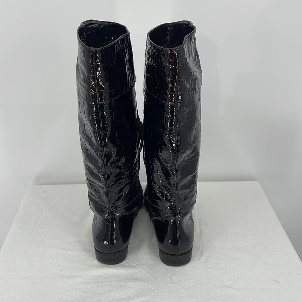 Alex Marie WOMENS SIZE 9 Black BOOT BROWN TOE SHINY FAUX CROCODILE, PATTEN - Picture 7 of 10